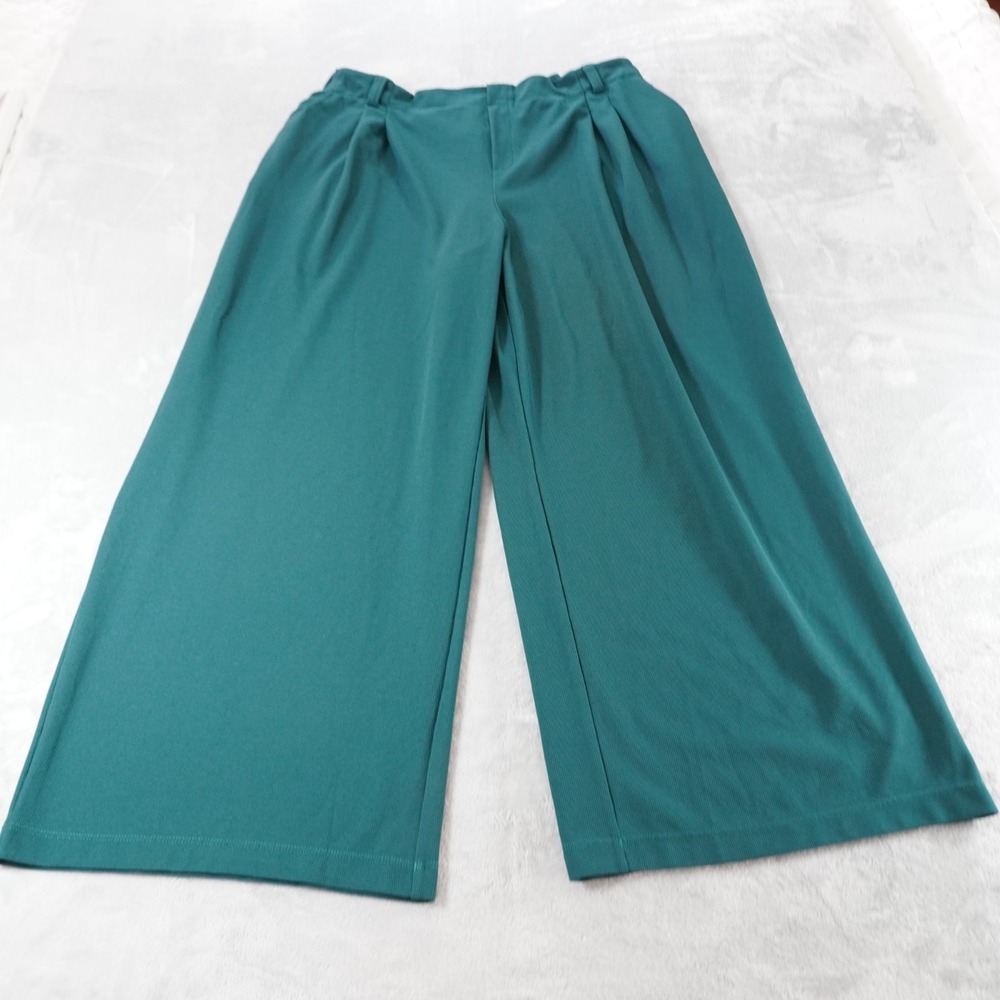 Halara Wide Leg High Waist Work Pants Womens XL Teal Green Waffle Stretch Casual - Picture 3 of 12